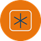 Multi-line icon orange circle with white box around blue asterisk