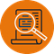 Analysis icon orange circle with magnifying glass