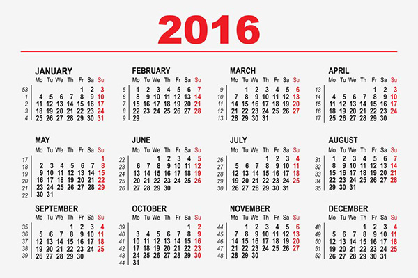 2016 calendar