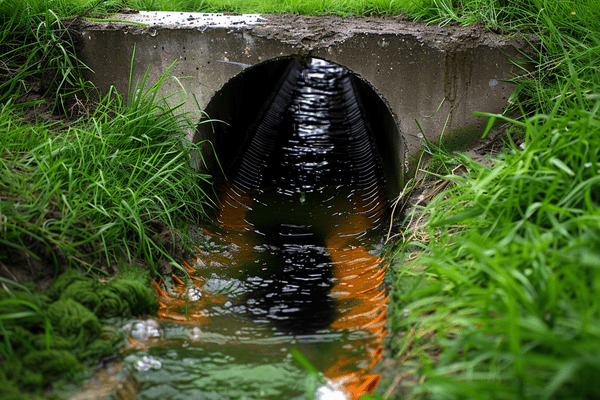 Dirty water flowing through a man-made channel