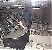 Overturned computer equipment