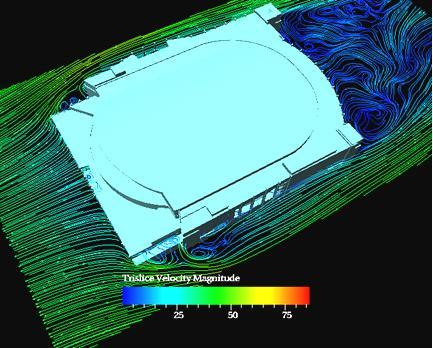 Example of wind flow around a building using CFD modeling.
