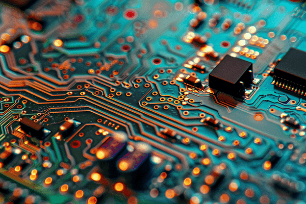 A closeup of a computer's circuit board