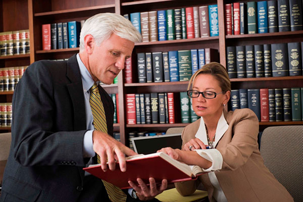 Coworkers research in library
