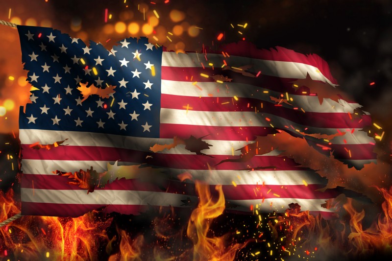 The American flag burning