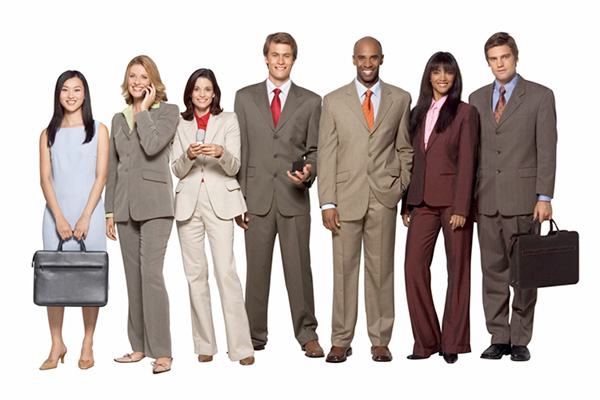 A line of happy business people