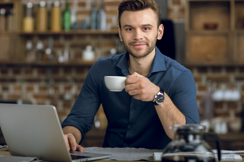 Young man working from home