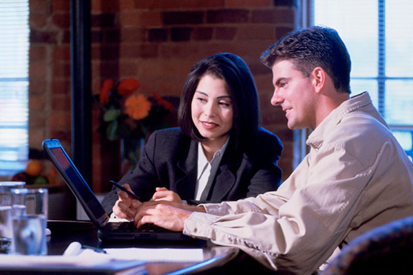 Two person business meeting