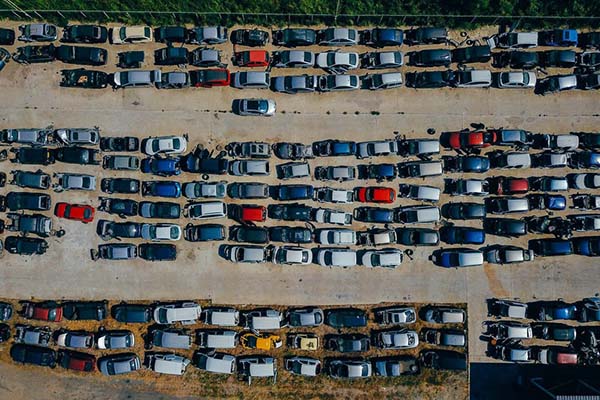 Aerial view of a salvage yard