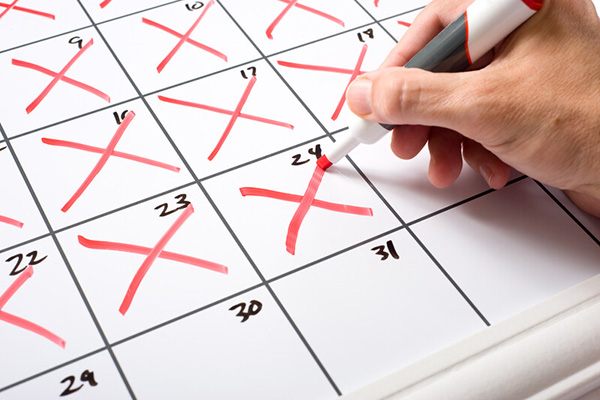 Calendar days crossed out