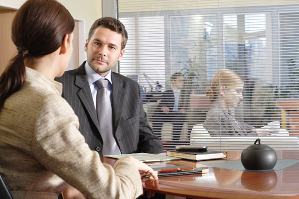 Businesspeople talking in an office