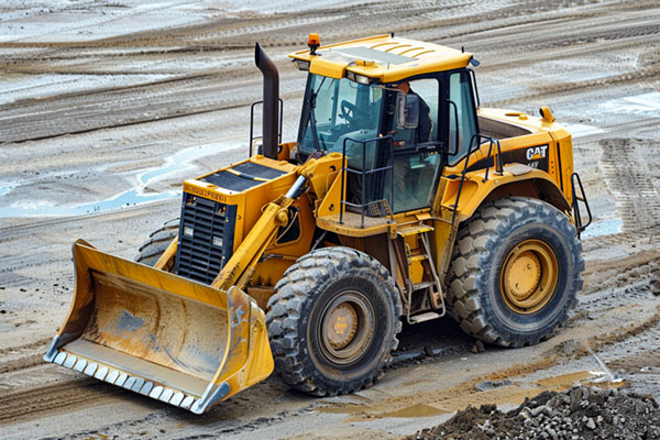 A person driving a bulldozer.