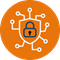 Cyber icon orange circle with white shield and black lock