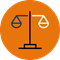 Legal icon orange circle with white and blue scales of justice