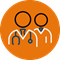 Professional liability icon orange circle with blue and white people