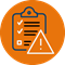 Risk management icon orange circle with white lock and blue checkmark