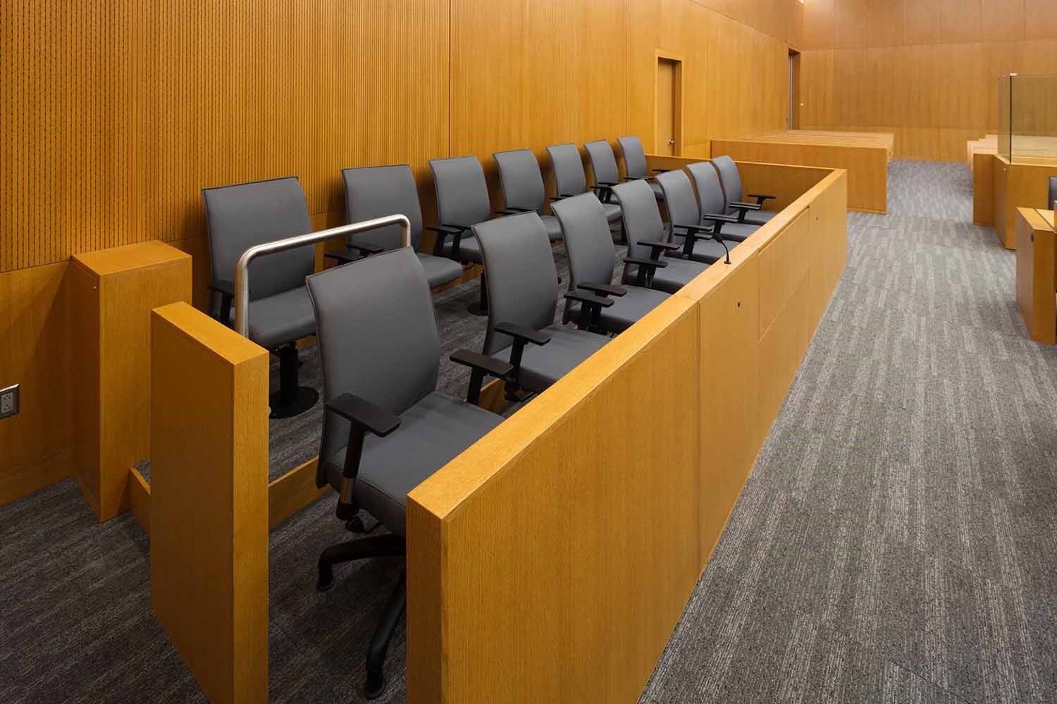 Empty Jury Box in a Modern Day Court Room