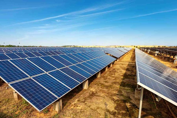 Multiple solar panels in a pollution-free green energy farm