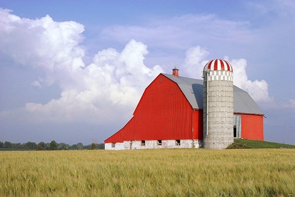 red barn in a field