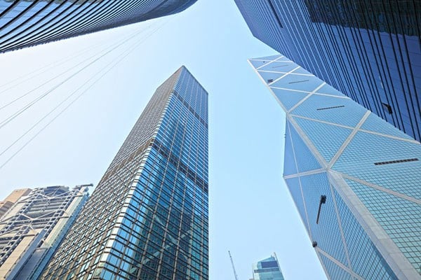 View of skyscrapers looking up 