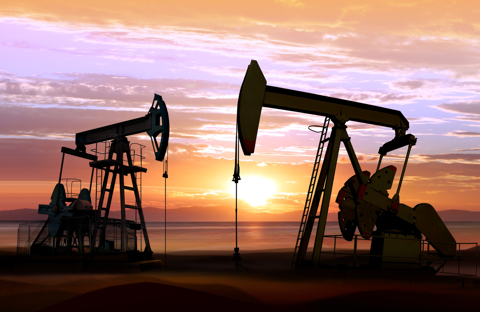 Oil pumps at sunset