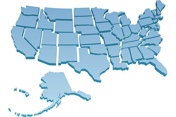United States map with states pulled apart