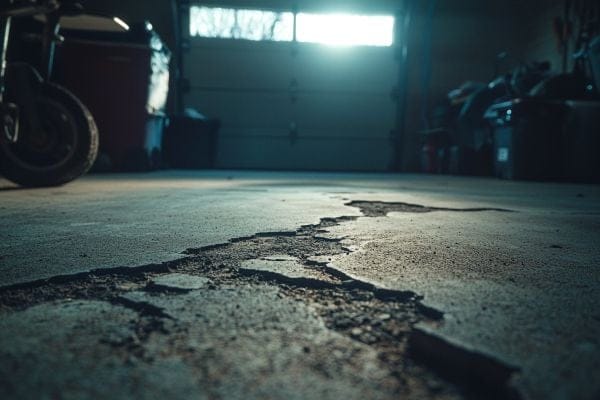 cracked concrete on the floor of a home garage