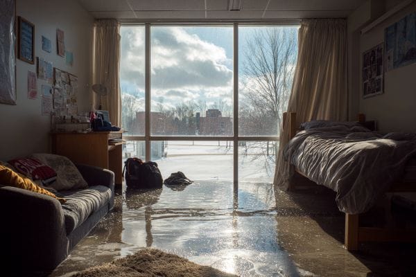 flooded dorm room during a freeze