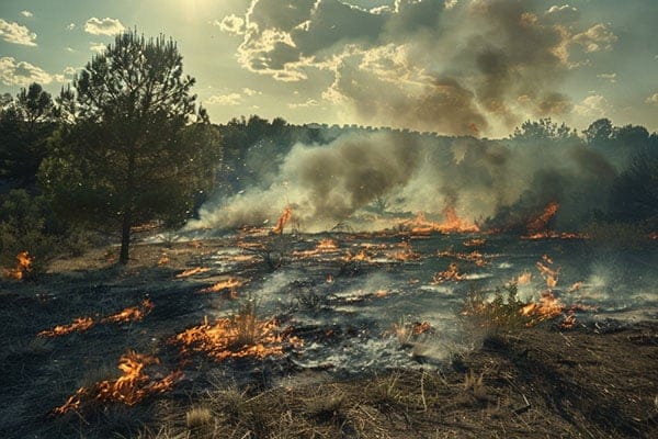 A spreading wildfire.