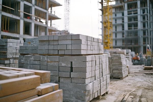 stacks of materials at a construction site
