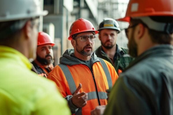 construction foreman talking to his crew