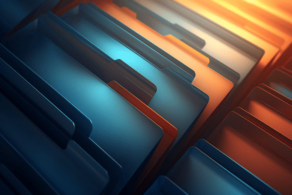 Blue and orange file folders in two rows