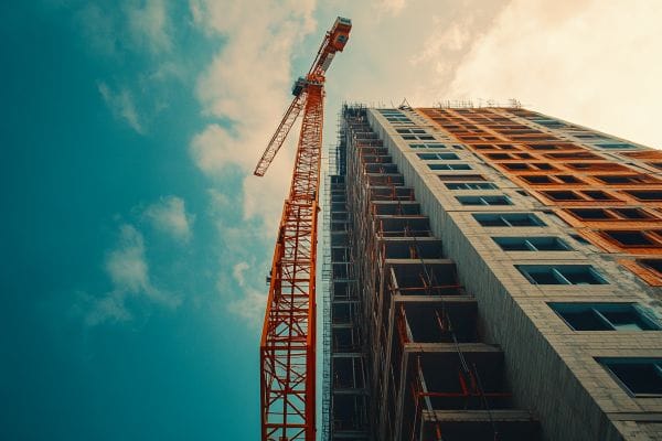 construction crane very close to the edge of a building