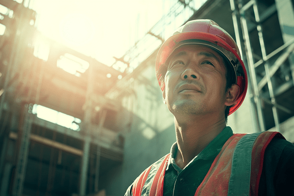 Close up of a construction worker on a jobsite