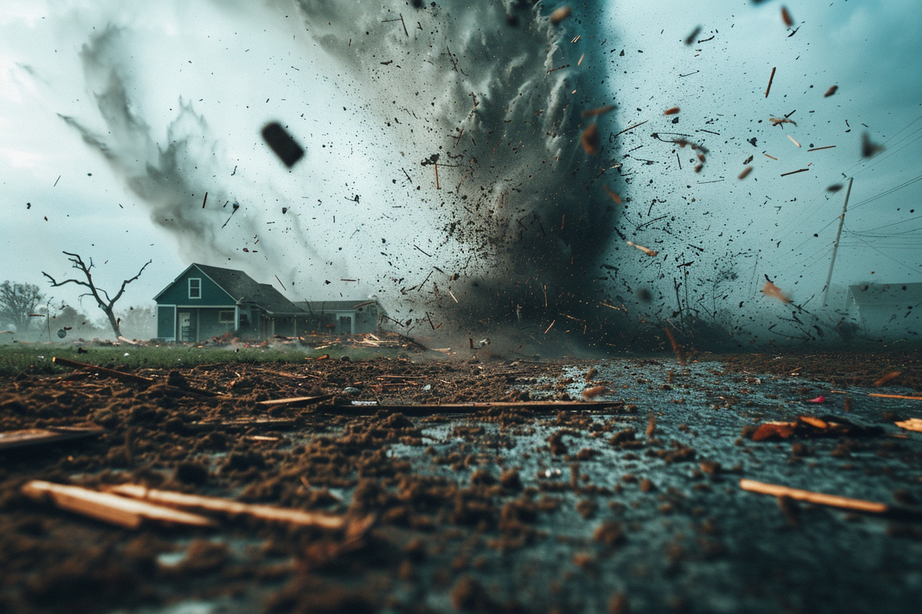 Tornado touching down on a farm