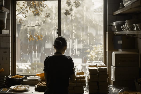 Woman sitting by a window preparing food for her small home-based business