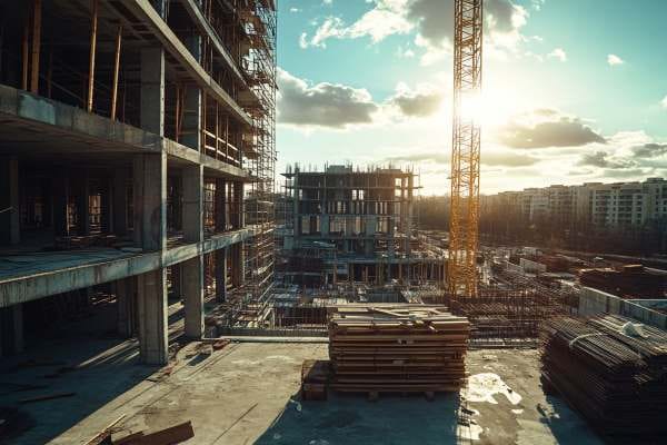 multiple building construction site on a sunny day