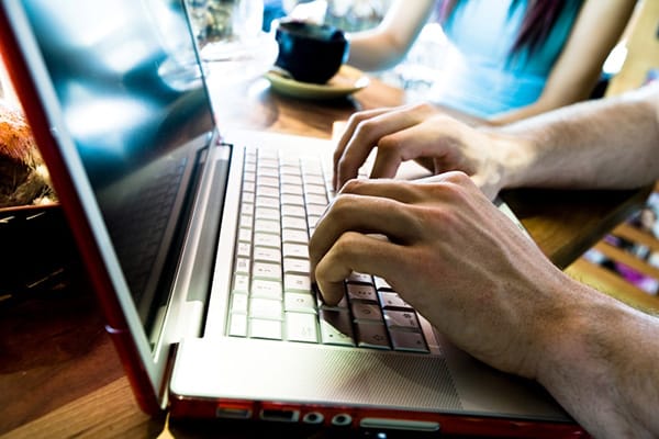 Typing at a coffee shop