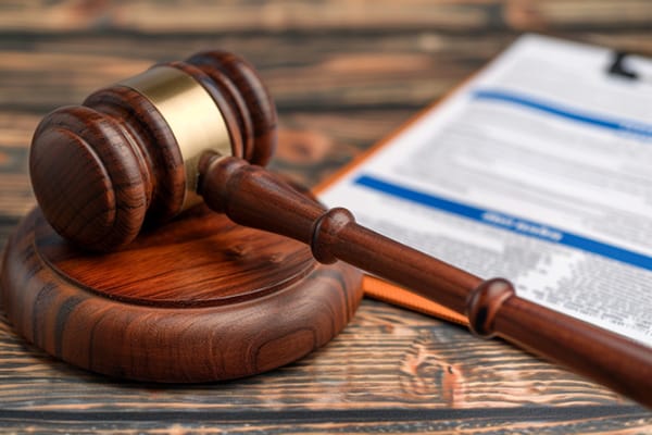 a gavel laying next to a document