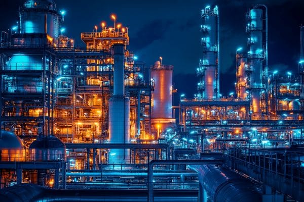 petrochemical plant at night