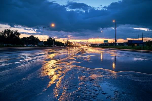 water pooling on a highway after a storm