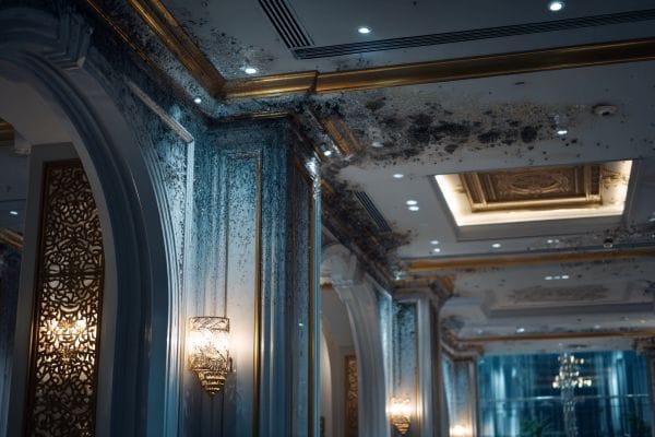 mold on the ceiling of an upscale hotel lobby