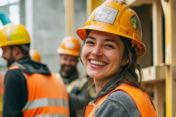 a woman construction worker smiling
