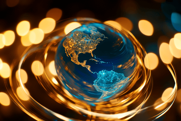 Lights swirling around  a globe of the Earth